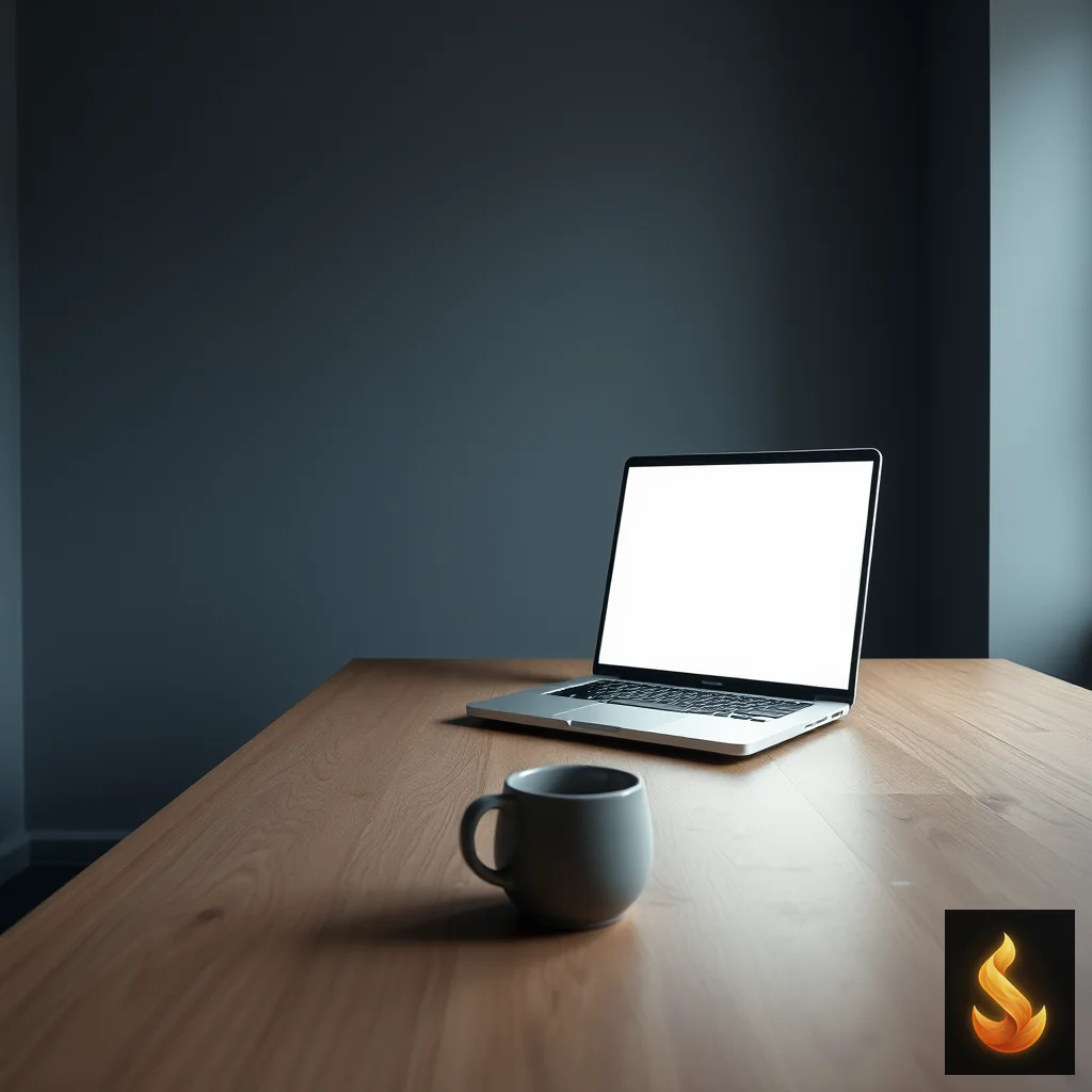 An empty desk and glowing laptop screen representing task paralysis.