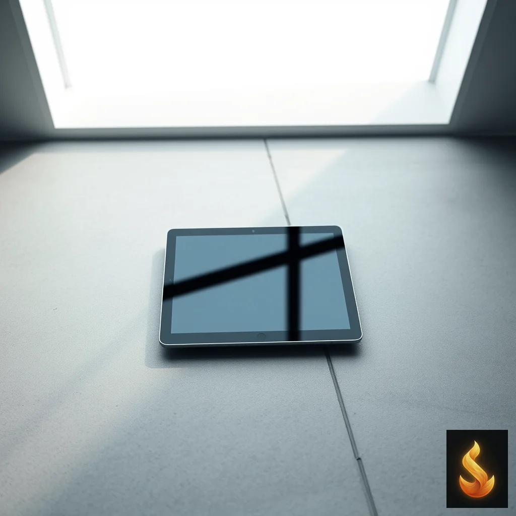 A modern tablet on a clean surface in soft natural light, representing secure and private mental health testing.
