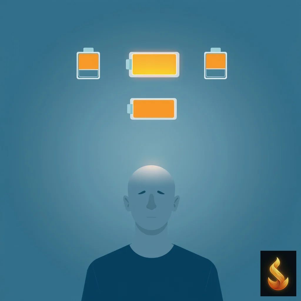 A conceptual illustration showing drained mental energy and cognitive load.