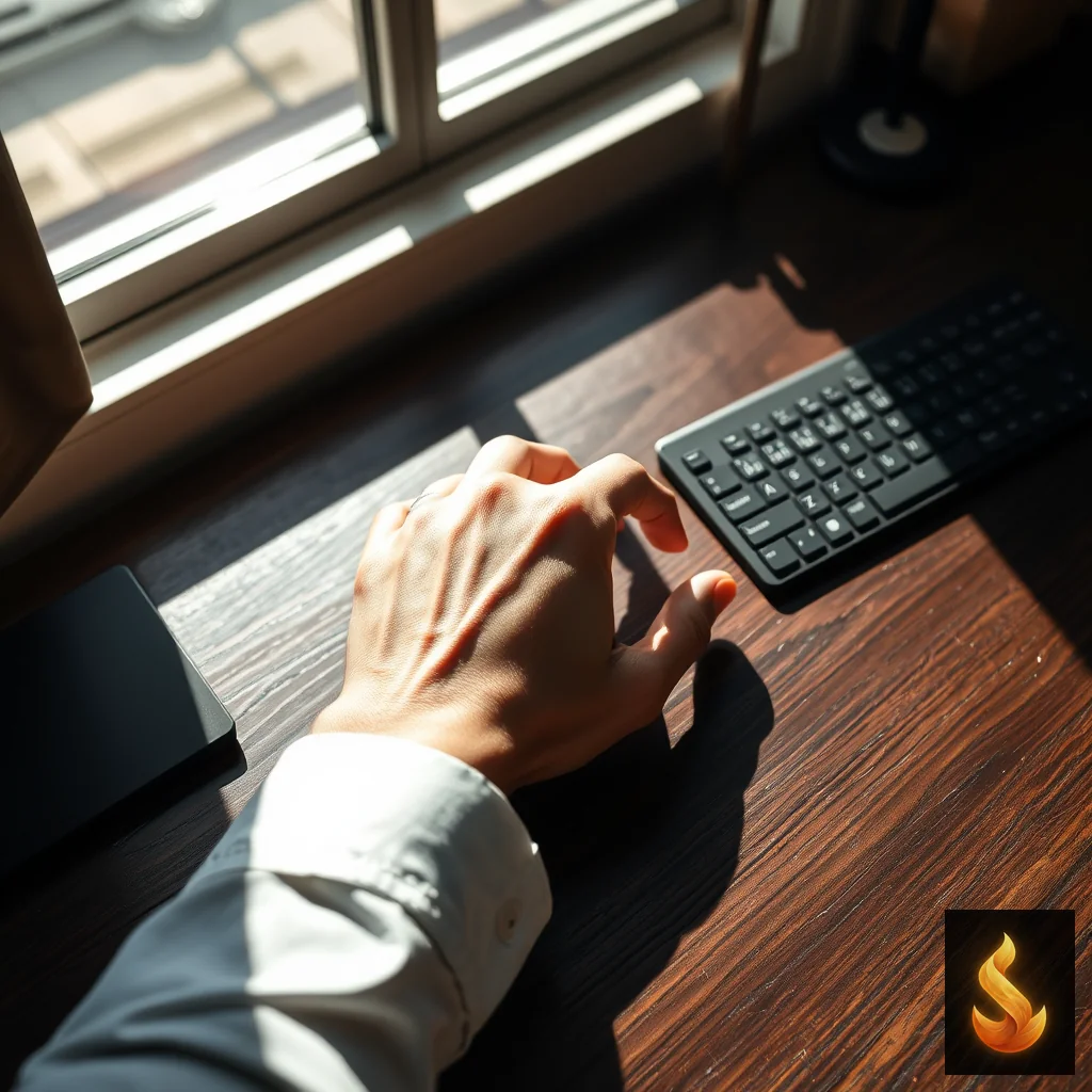Hands hovering motionless over a keyboard, representing the internal struggle and inability to start tasks due to burnout.