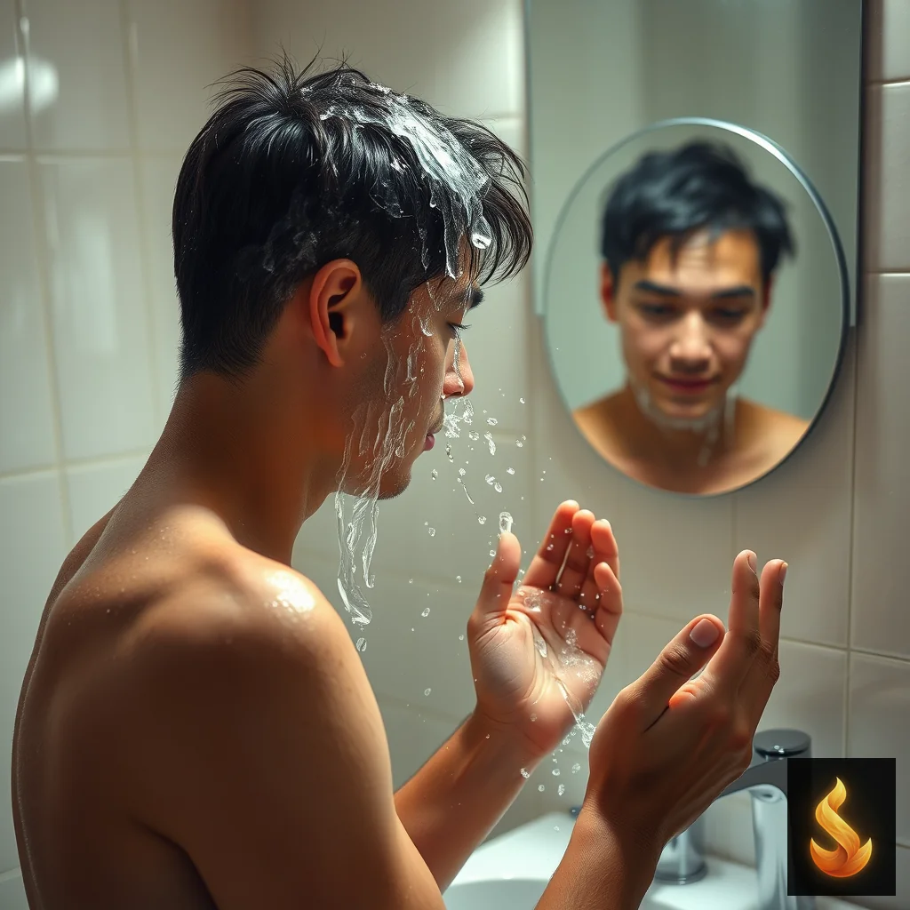 Person splashing cold water on face to calm anxiety