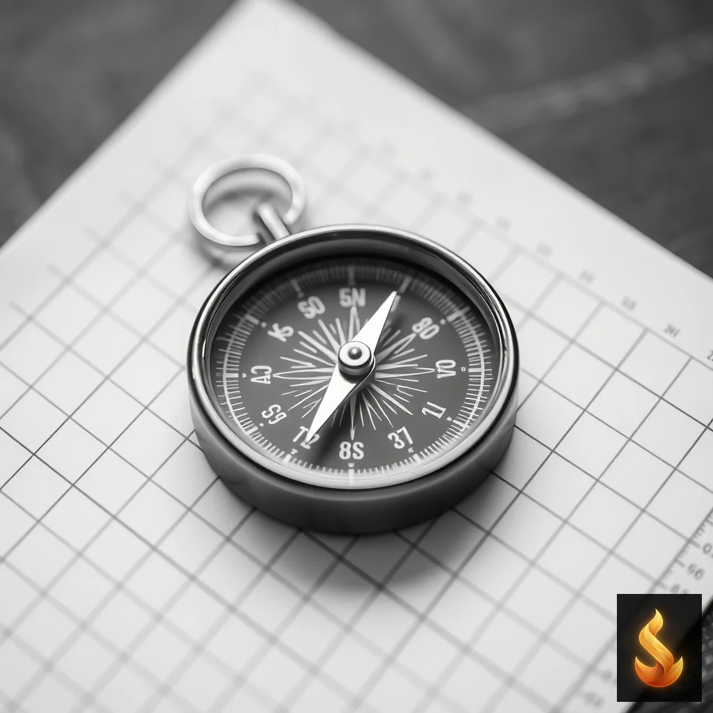 A compass on graph paper, representing objective navigation and measurement.