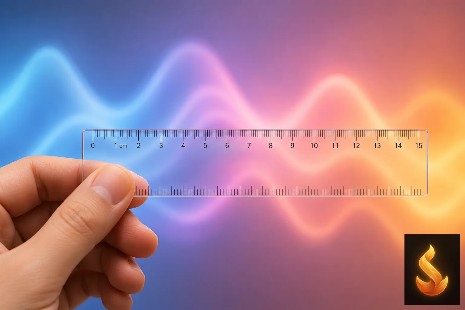 Transparent ruler measuring abstract light waves, visualizing the spectrum of anxiety severity.