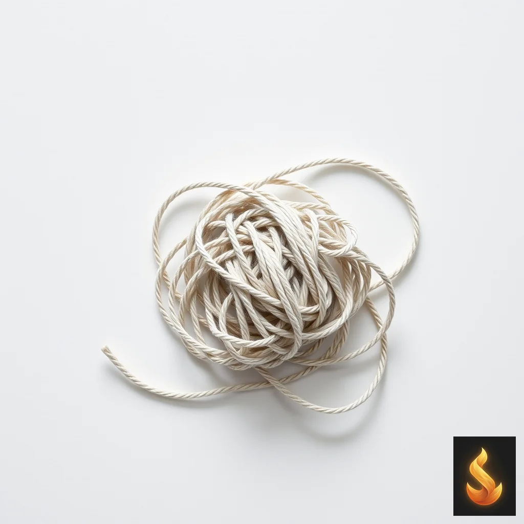 A complex knot of thread on a white background, representing the difficulty of self-correcting burnout.