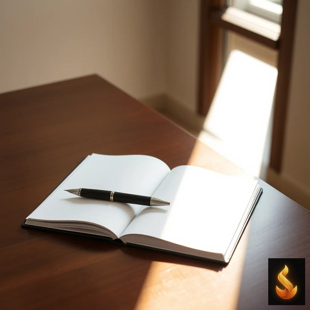 An open notebook and pen on a table, symbolizing the decision to seek professional support.
