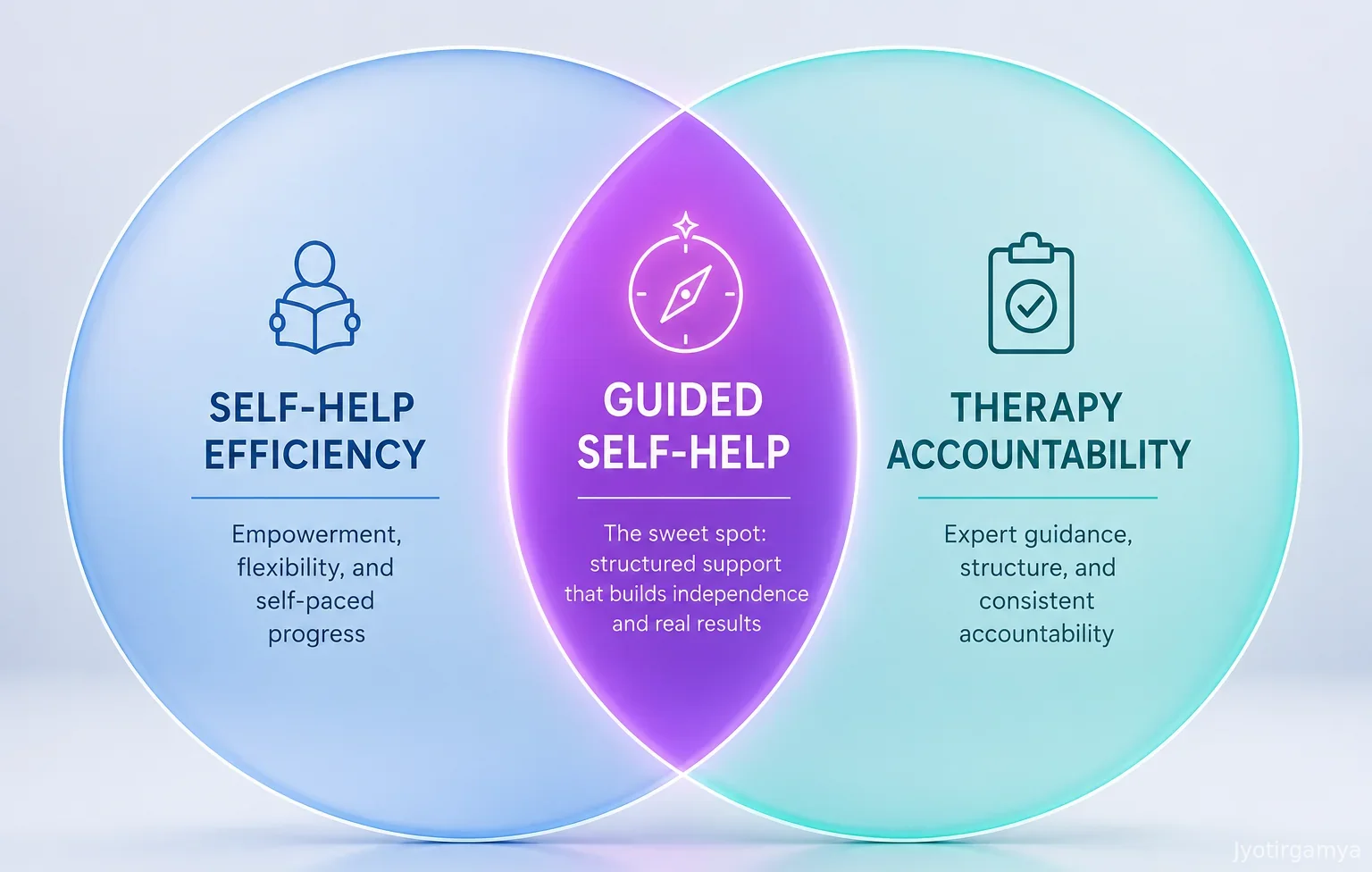 Venn diagram showing guided self-help as optimal solution.