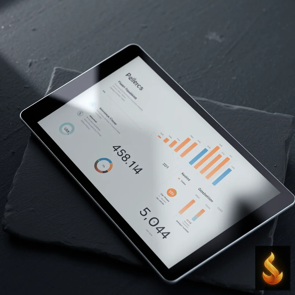 A tablet displaying analytical cognitive charts resting on a dark slate surface.