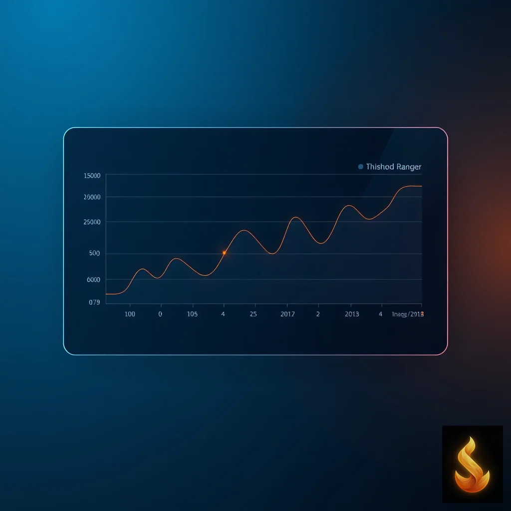 Analytical chart interface with glowing data points on a dark frosted glass surface.