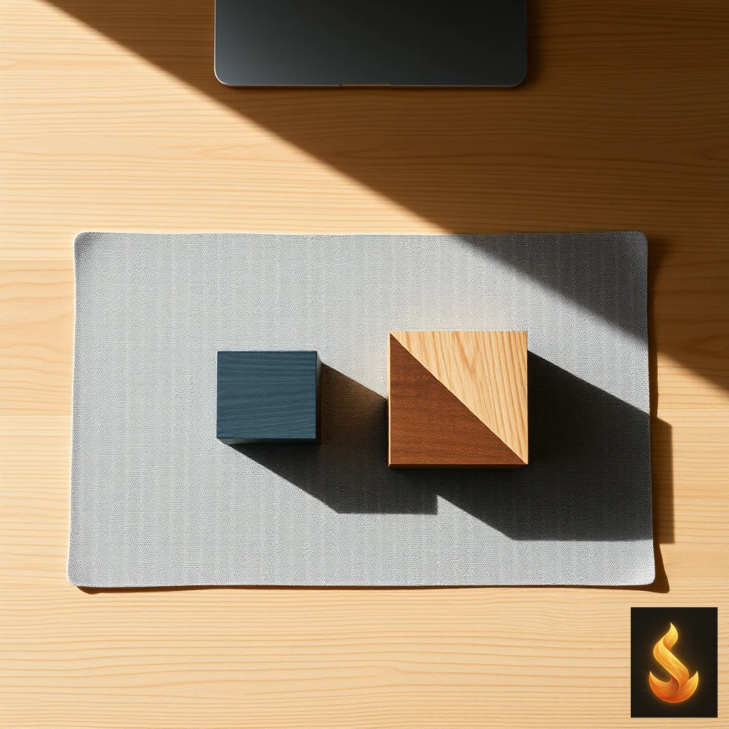 A clean overhead view of organized wooden objects on a gray mat, representing structured clinical comparison.