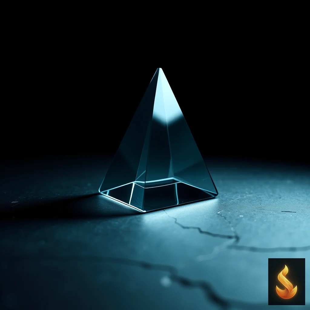 A sleek glass prism on a dark slate surface refracting light, representing digital privacy and security.