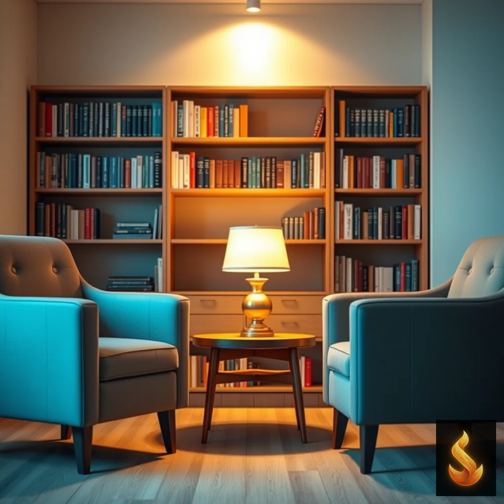 An inviting consultation room with two armchairs and warm lighting representing a supportive clinical environment.