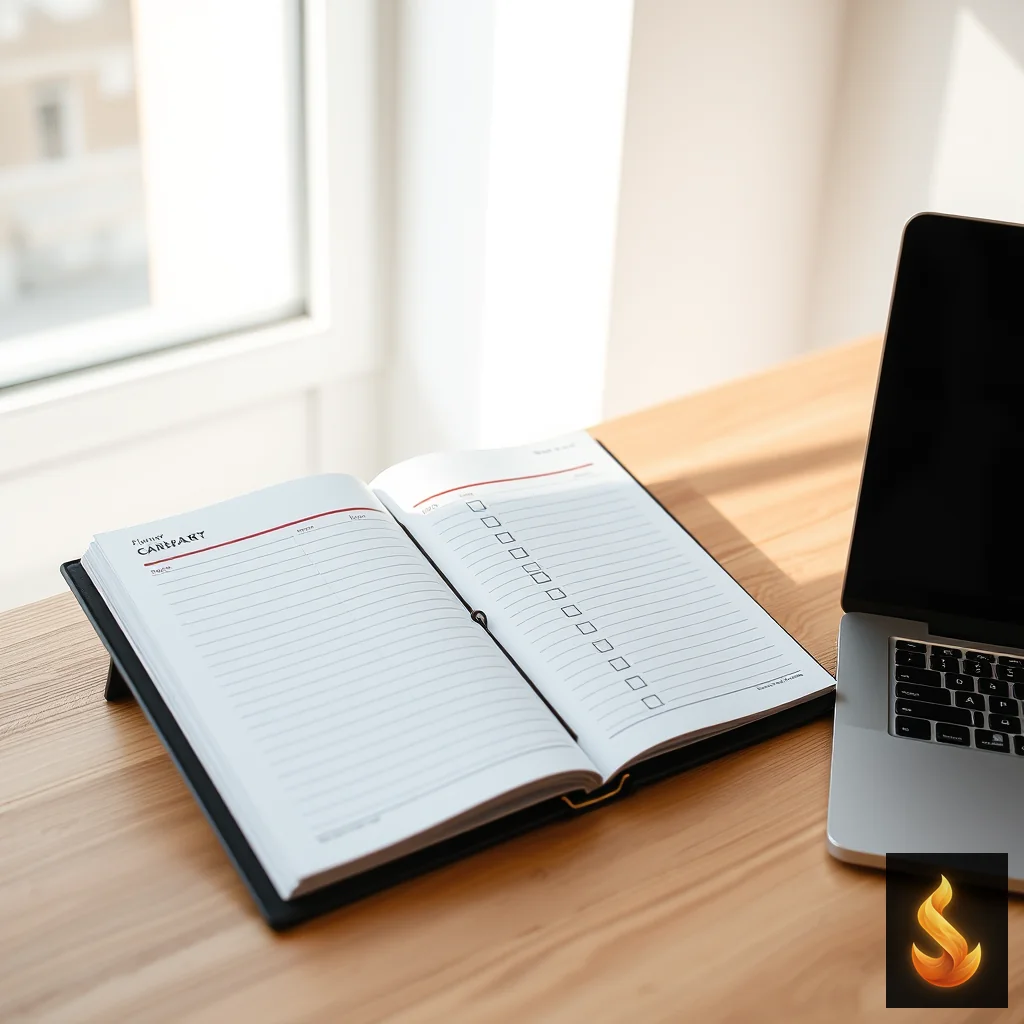 An orderly planner on a sunlit desk, illustrating the rigid structure of standard time-management systems that often fail neurodivergent routines.