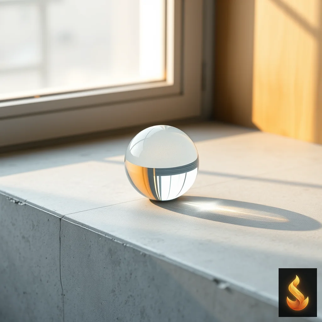 A glass sphere resting in soft light, representing the cognitive boundary and clarity between intuition and anxiety.