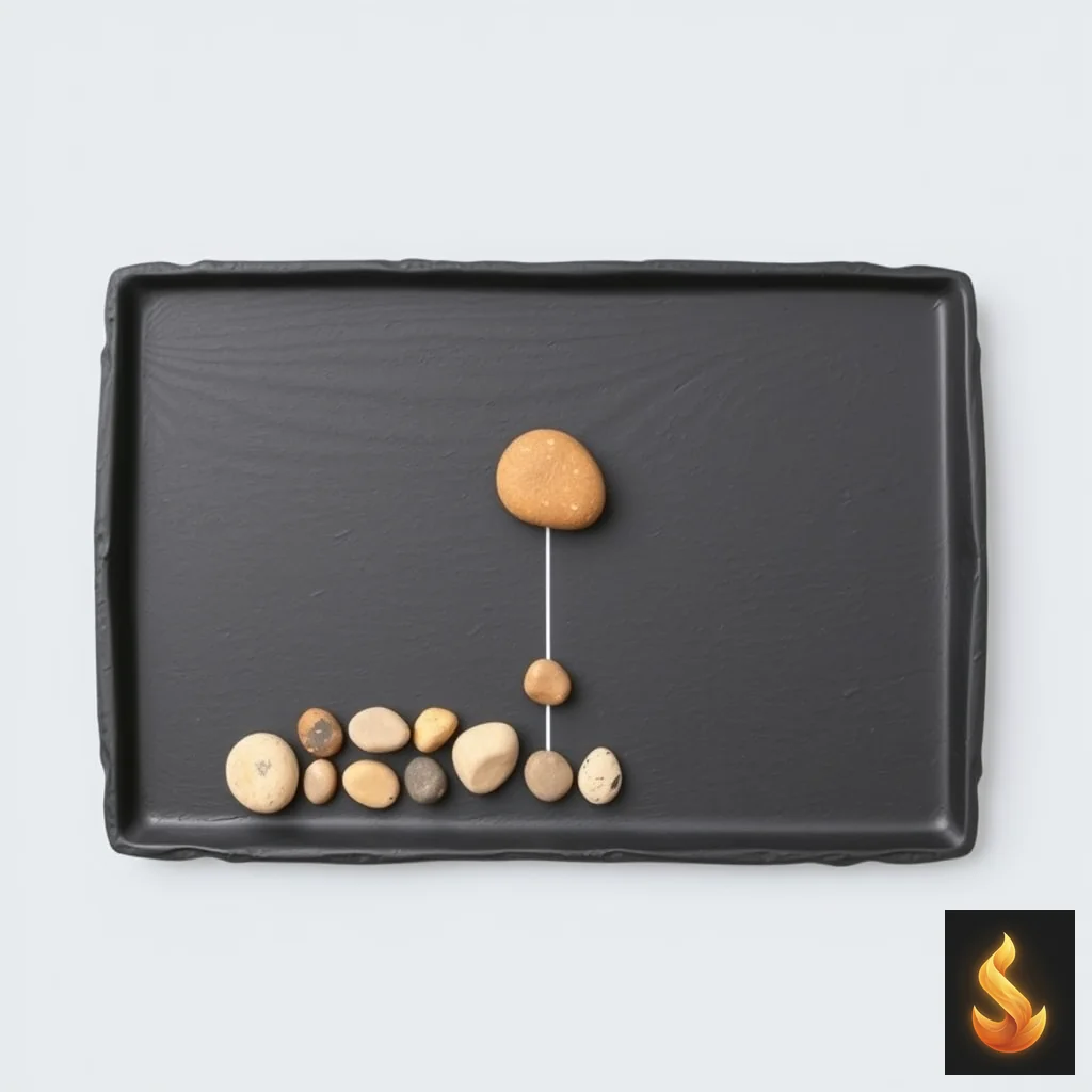 Smooth stones arranged on a slate tray illustrating a quantitative threshold.