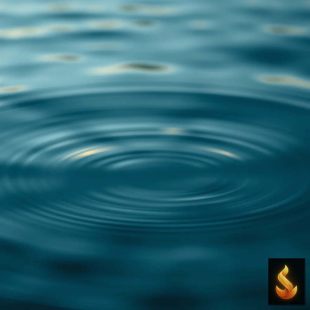 Calm water surface with gentle ripples in deep teal and amber, representing somatic regulation.