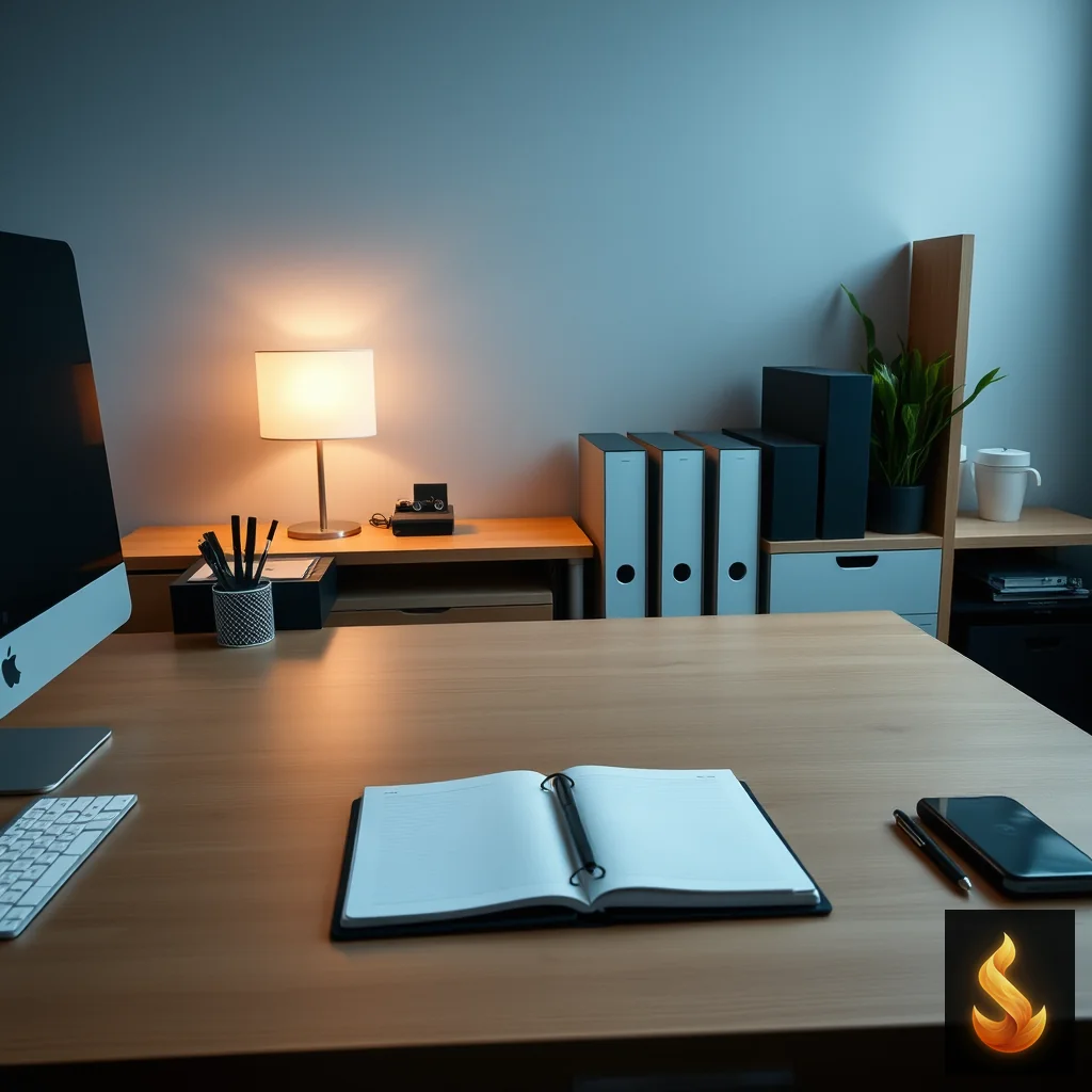 An impeccably organized workspace representing the invisible scaffolding and high energy required to mask executive dysfunction.