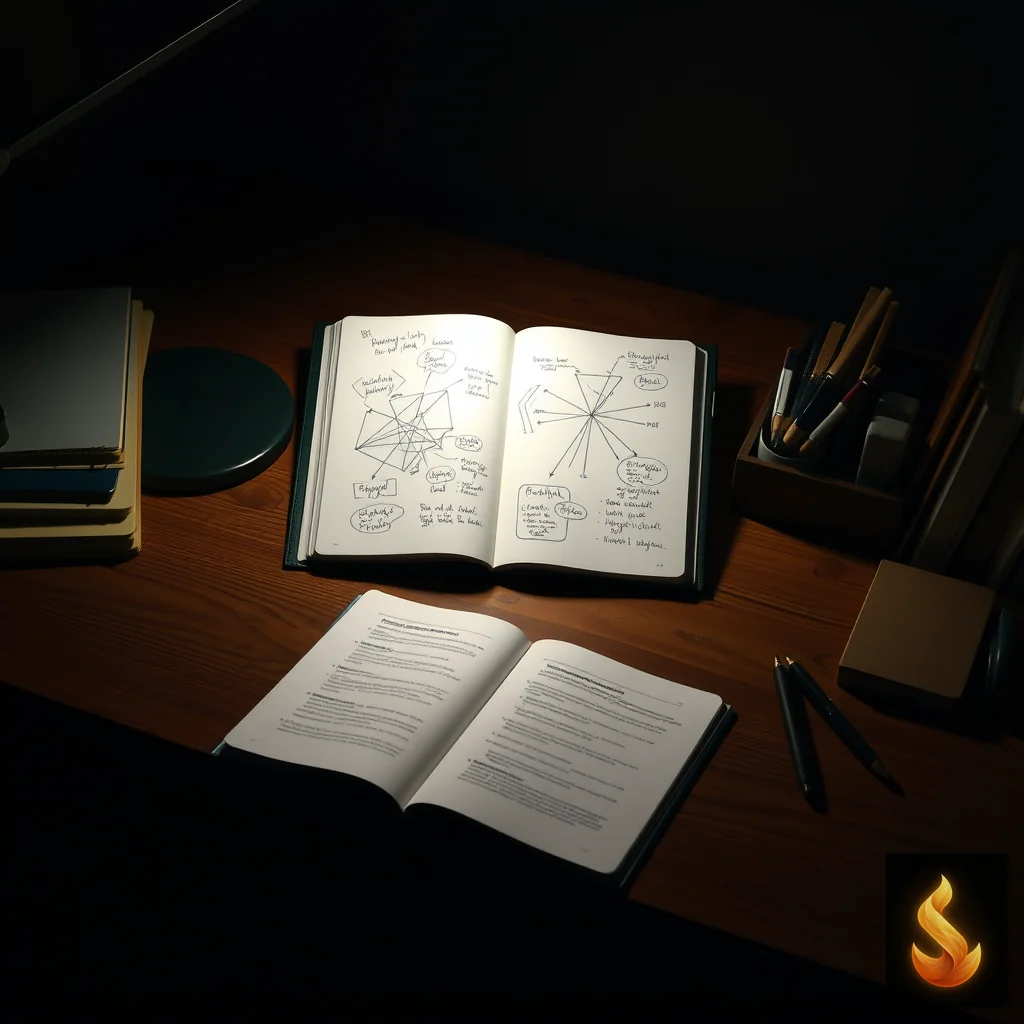 An open journal with structured notes illustrating the cognitive tracking of ruminative thought loops and jealousy subscales.