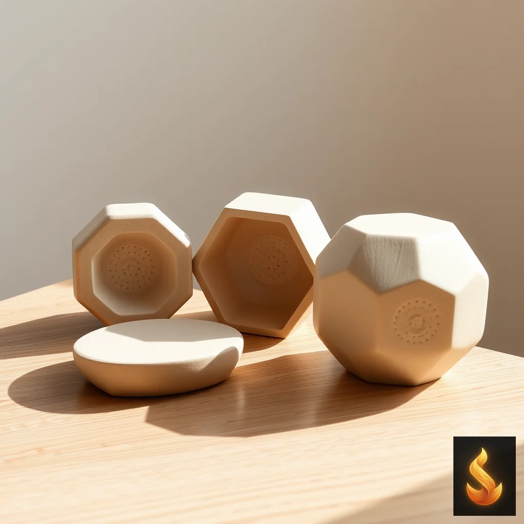 Three distinct ceramic shapes representing the different structural mechanisms of cognitive, acceptance, and psychodynamic therapy modalities.