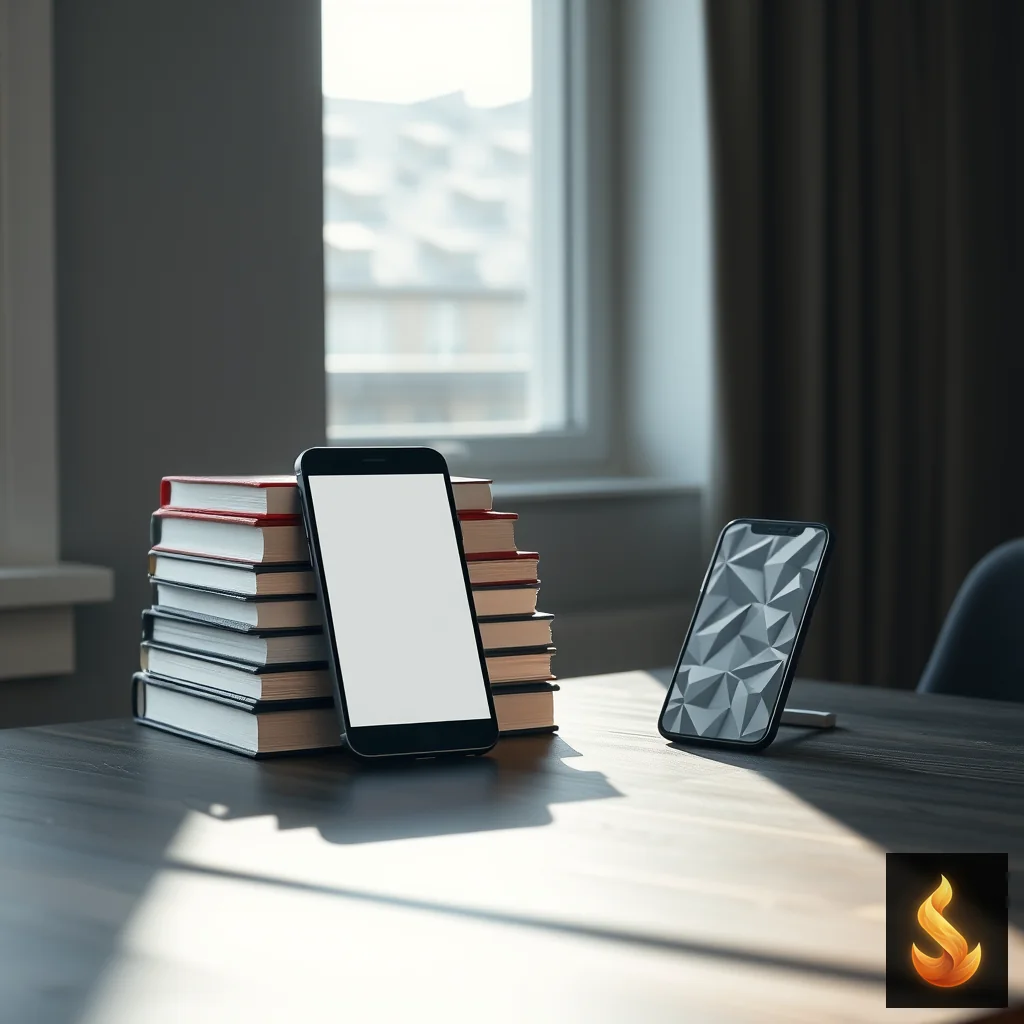 A stack of psychology books and a smartphone on a wooden table representing the limits of self-help literature.