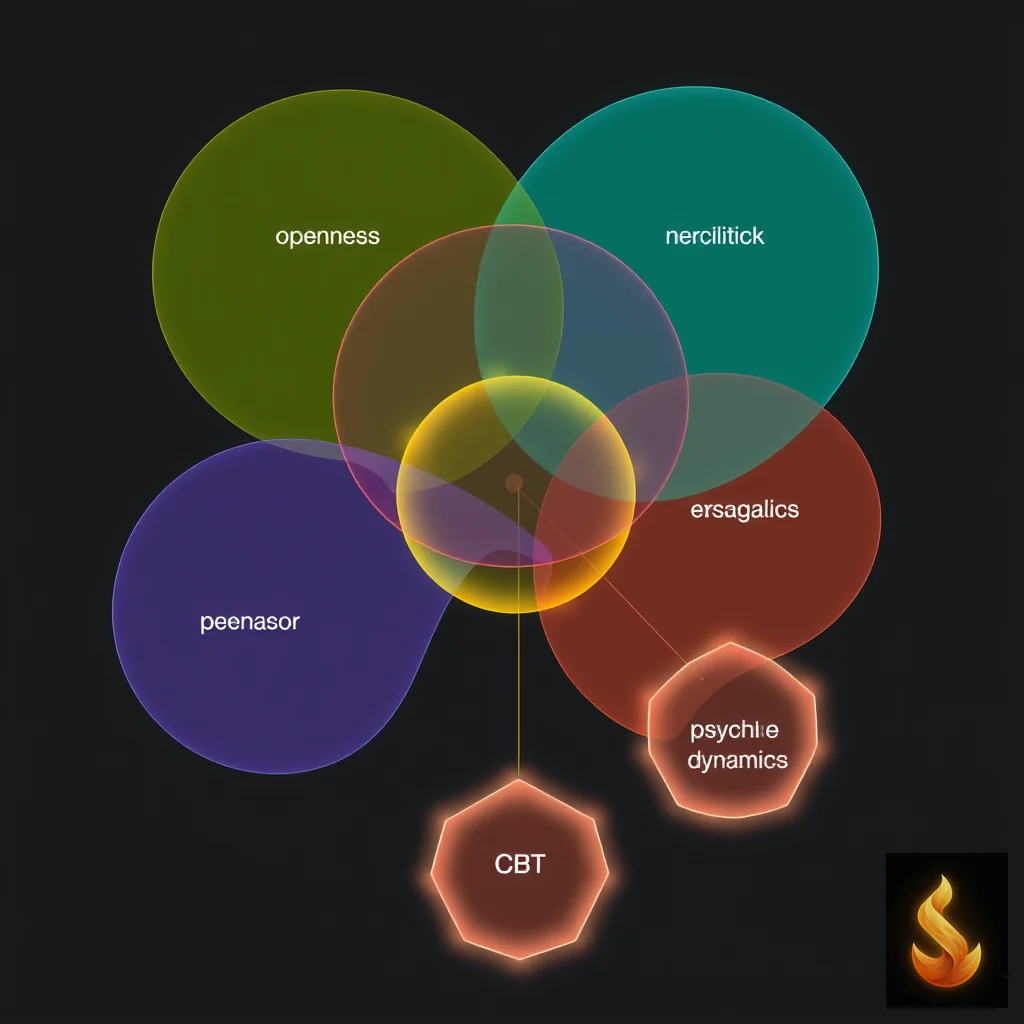 Big Five trait rings connecting to therapy modality nodes