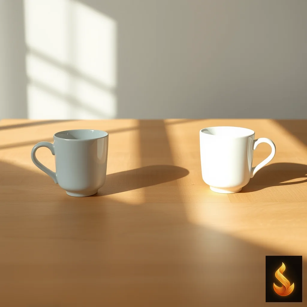 Two coffee cups spaced apart on a wooden table, symbolizing the push-pull dynamics of insecure attachment patterns.