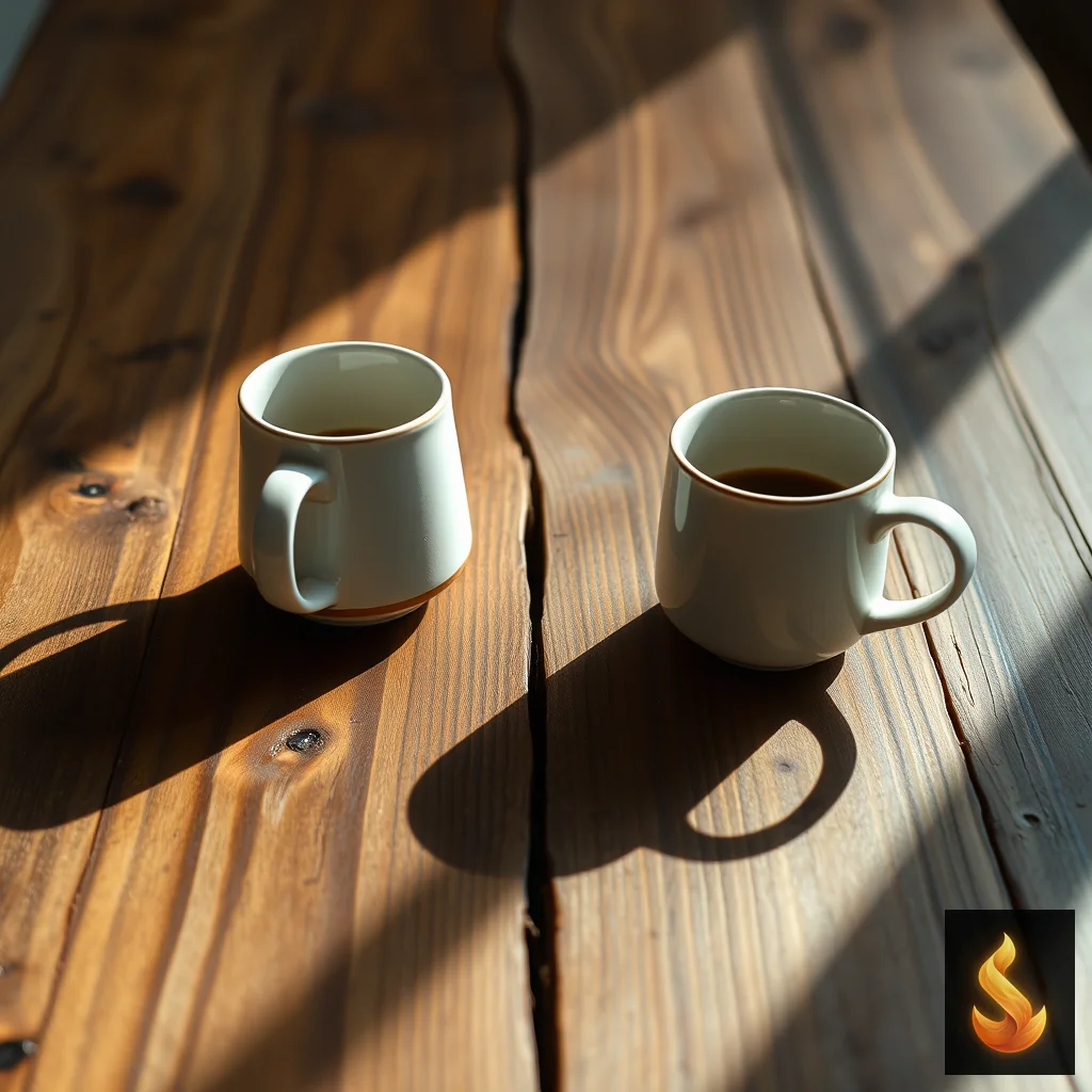 Two separated coffee cups on a wooden table, representing the structural trust deficit and emotional distance in relationships.
