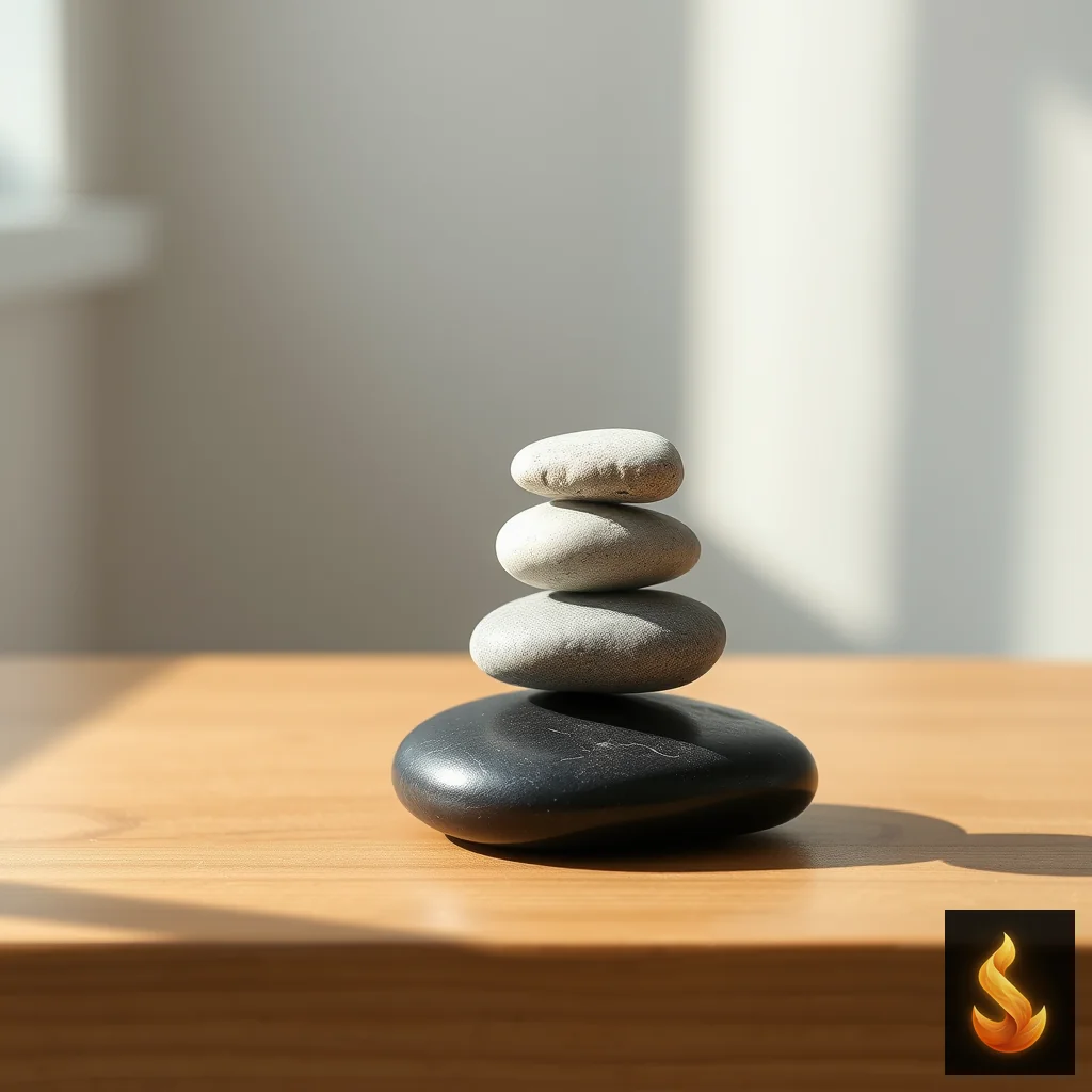 A carefully balanced stone on a dark pebble, illustrating the fragile caution of walking on eggshells in tense environments.