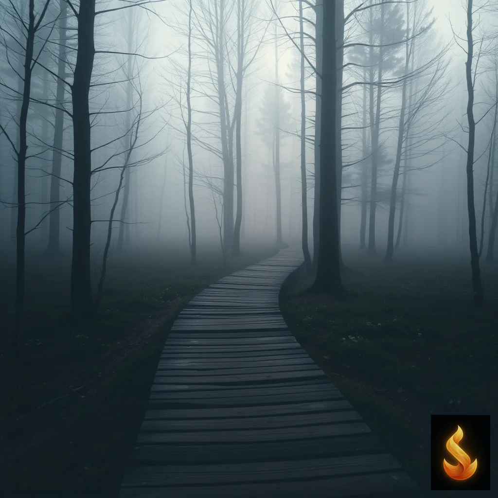 A winding path disappearing into a misty forest, representing the need for specialized trauma recovery routes.