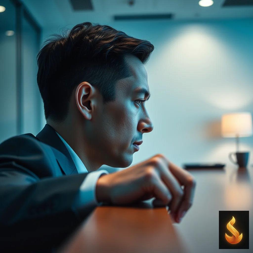 A professional displaying outward calm while experiencing hidden internal tension, illustrating emotional masking in the workplace.