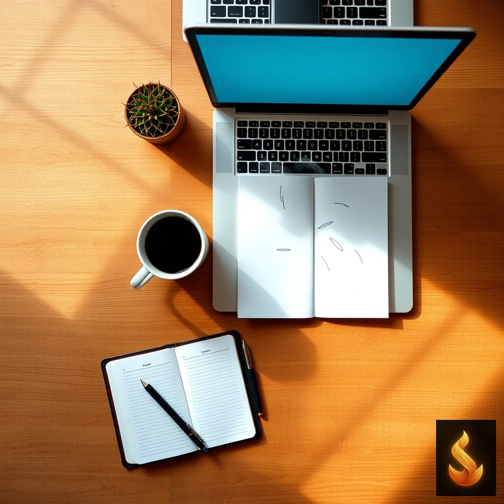 A minimalist workspace with a coffee cup and laptop, representing the cognitive toll of workplace stress.