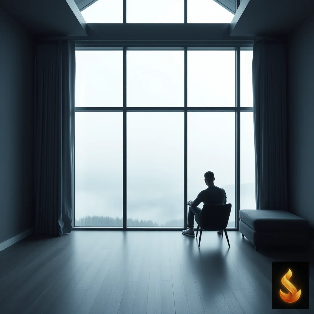 A solitary figure looking out a misty window, illustrating the shift from healthy independence into isolated emotional endurance.