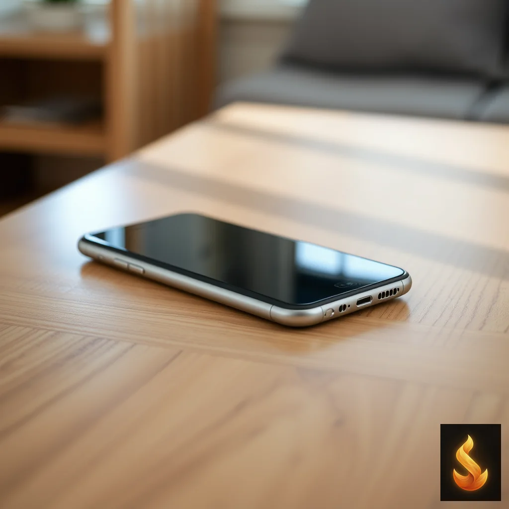 A smartphone resting securely on wood, illustrating local data privacy and device-only processing for mental health evaluations.
