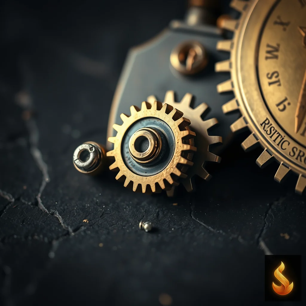 Close-up of a stuck mechanical clock gear representing the nervous system circuit breaker effect during avoidance.