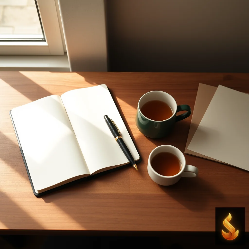 An open journal and fountain pen on a clean wooden desk representing structured self-assessment for task paralysis.