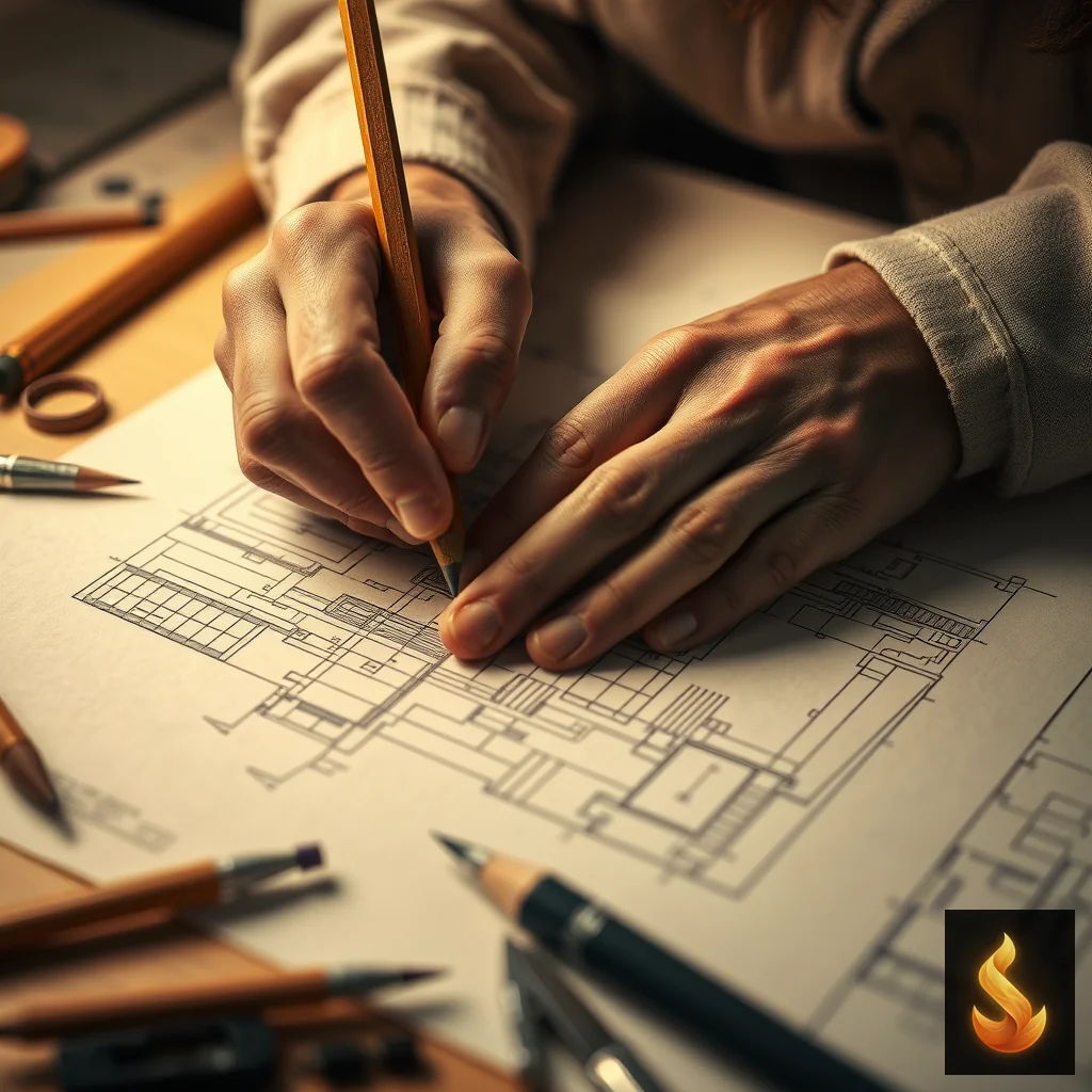 An artist’s hands working on a detailed sketch, representing the transition from raw ideation to focused execution.