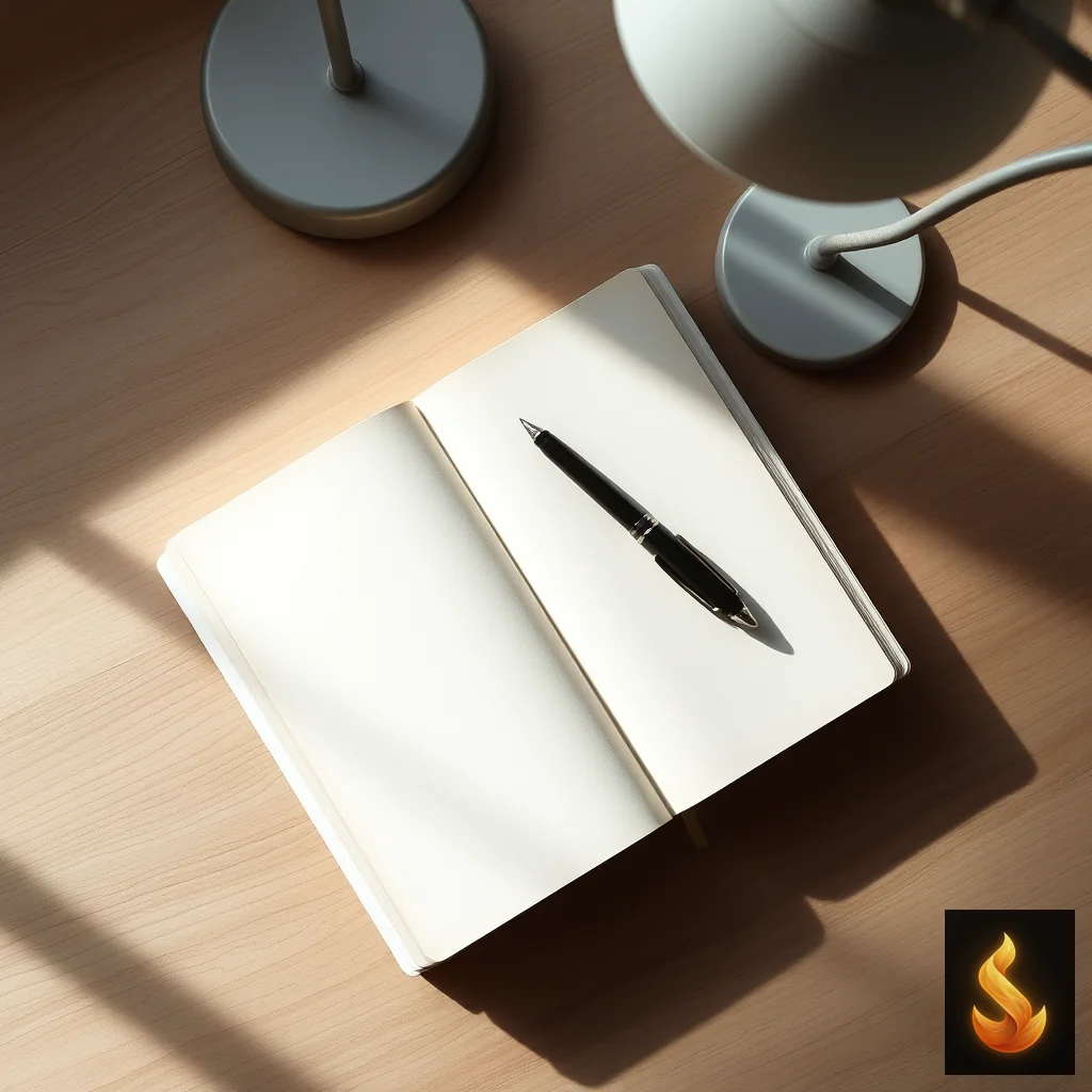 A single open notebook on a quiet desk, illustrating the mental weight of open-loop creative commitments.