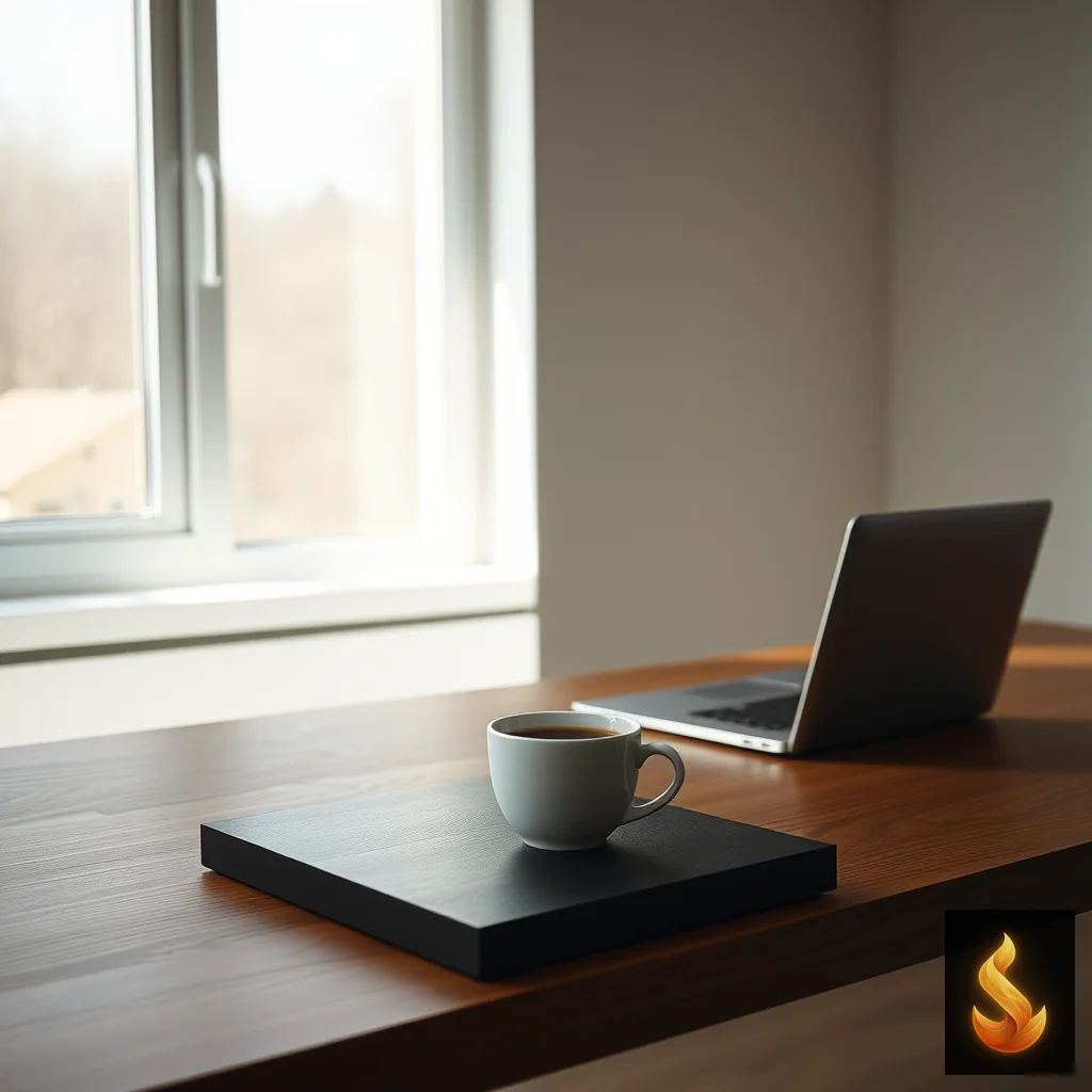 A quiet desk with a closed laptop and coffee cup, symbolizing the post-incident shame spiral and self-reflection.