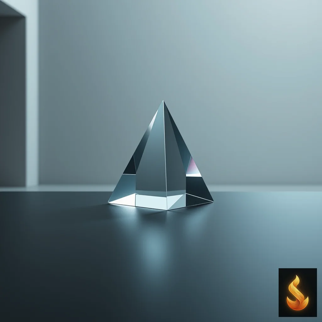 A glass prism refracting light on a dark surface, symbolizing the analytical breakdown of reality distortion and psychological patterns.