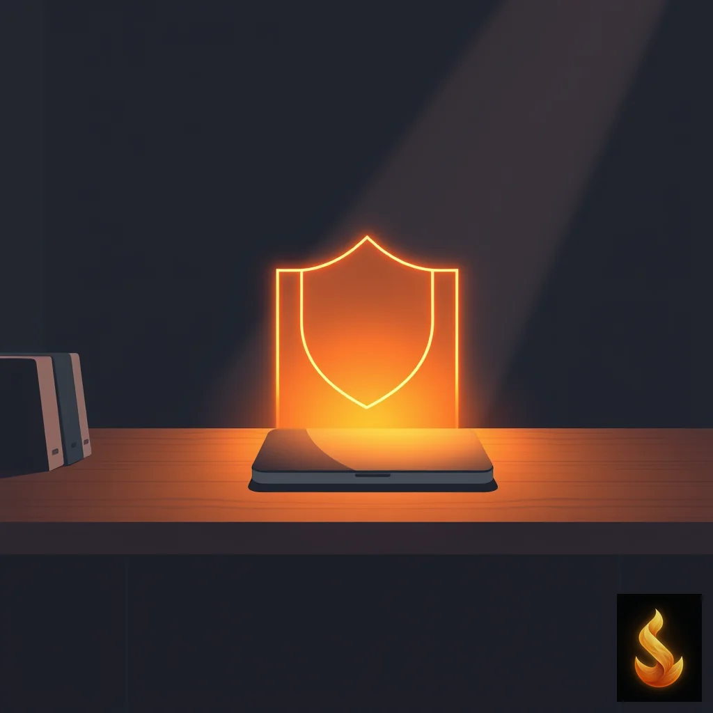 A digital device protected by a subtle light barrier, representing absolute data privacy during psychological self-assessment.
