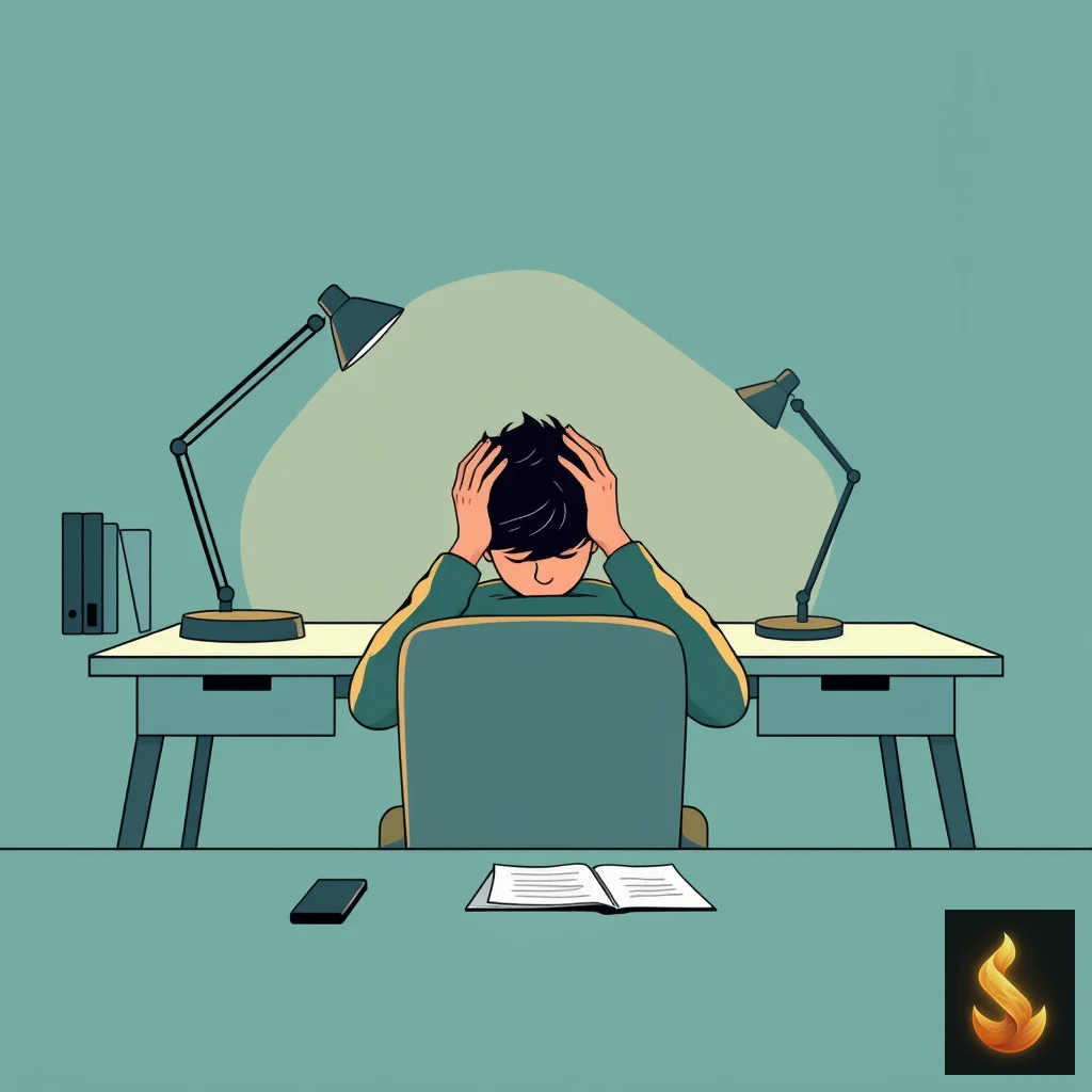 A person experiencing anticipatory emotional strain at a desk, representing limbic hijack before task execution.