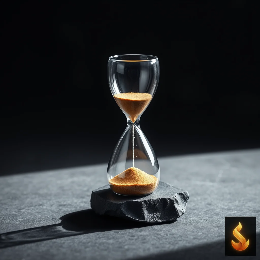 An hourglass measuring flowing sand, illustrating the operational economy model and mental buffering reserves.
