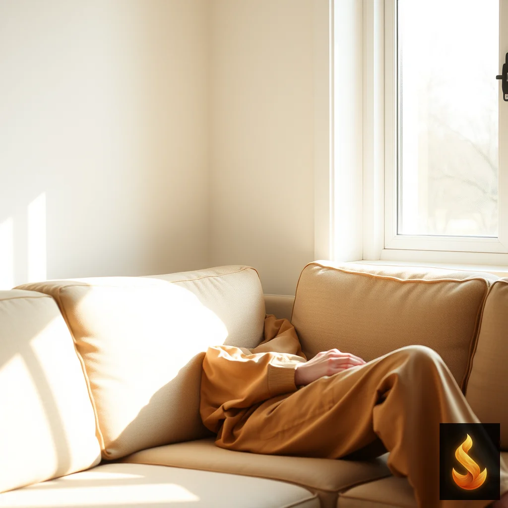 A person looking out a sunlit window with a detached expression representing emotional apathy.