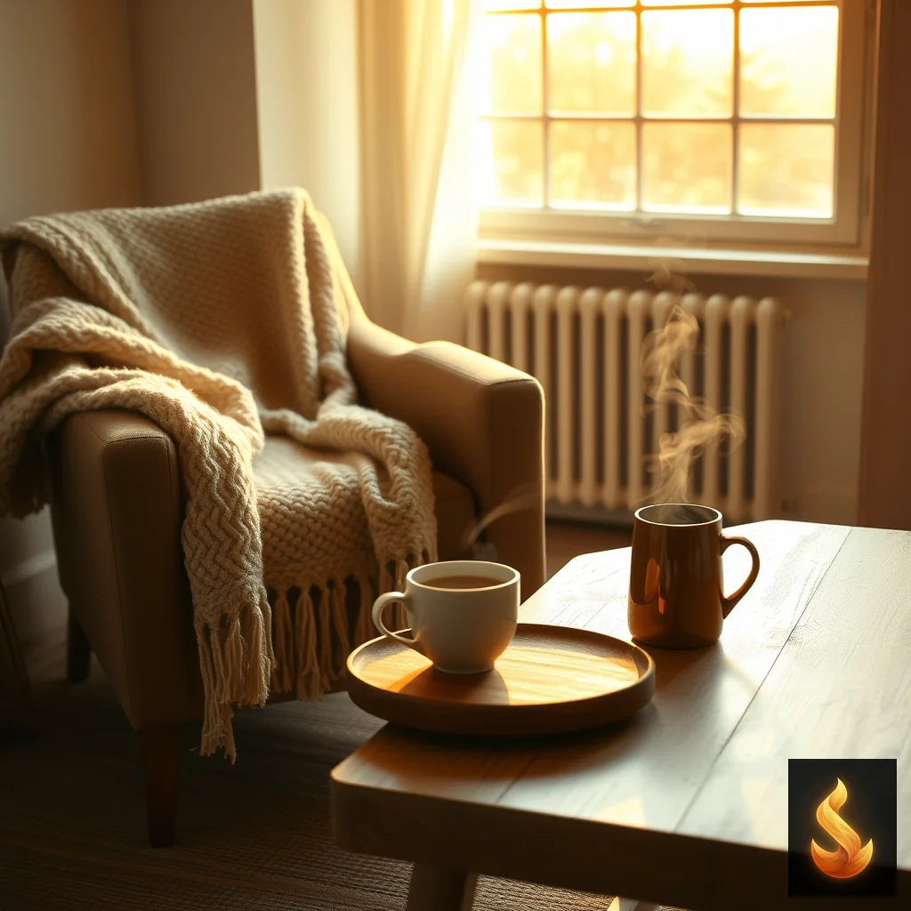 A cozy, sunlit armchair and blanket representing a restorative space for root-cause recovery.