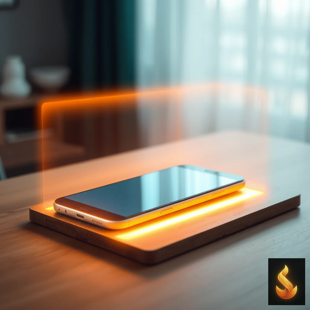 A smartphone resting on a wooden table surrounded by a protective aura of light, representing absolute digital privacy and zero-data collection.