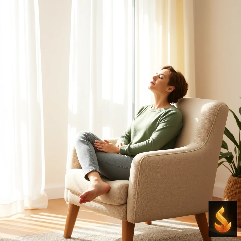 A person practicing grounding and nervous system regulation in a serene room.