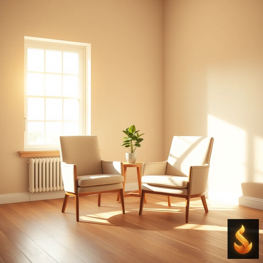 Two empty chairs in a sunlit room symbolizing the transition toward secure and stable relationships.