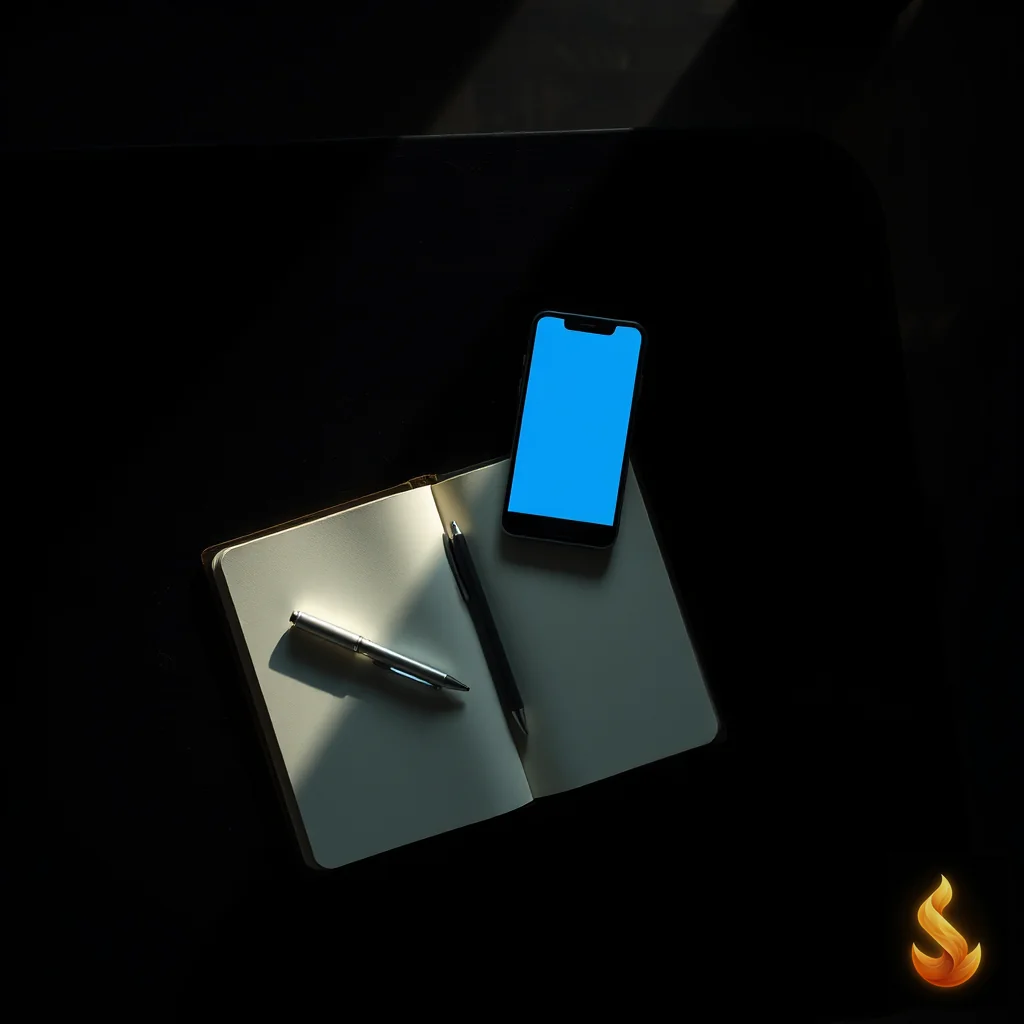 A smartphone glowing on a dark desk, illustrating digital overload and executive task friction.
