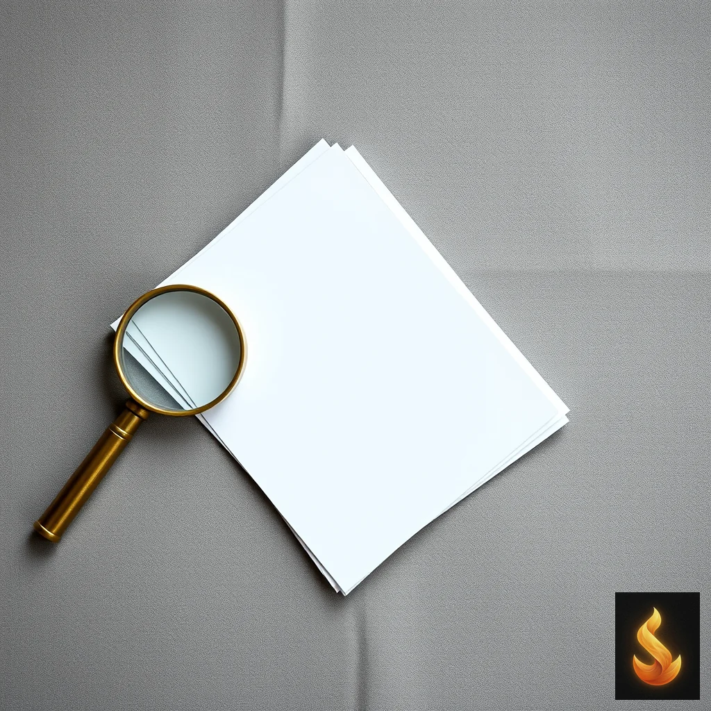 A magnifying glass and blank paper representing psychological research and analytical self-evaluation.
