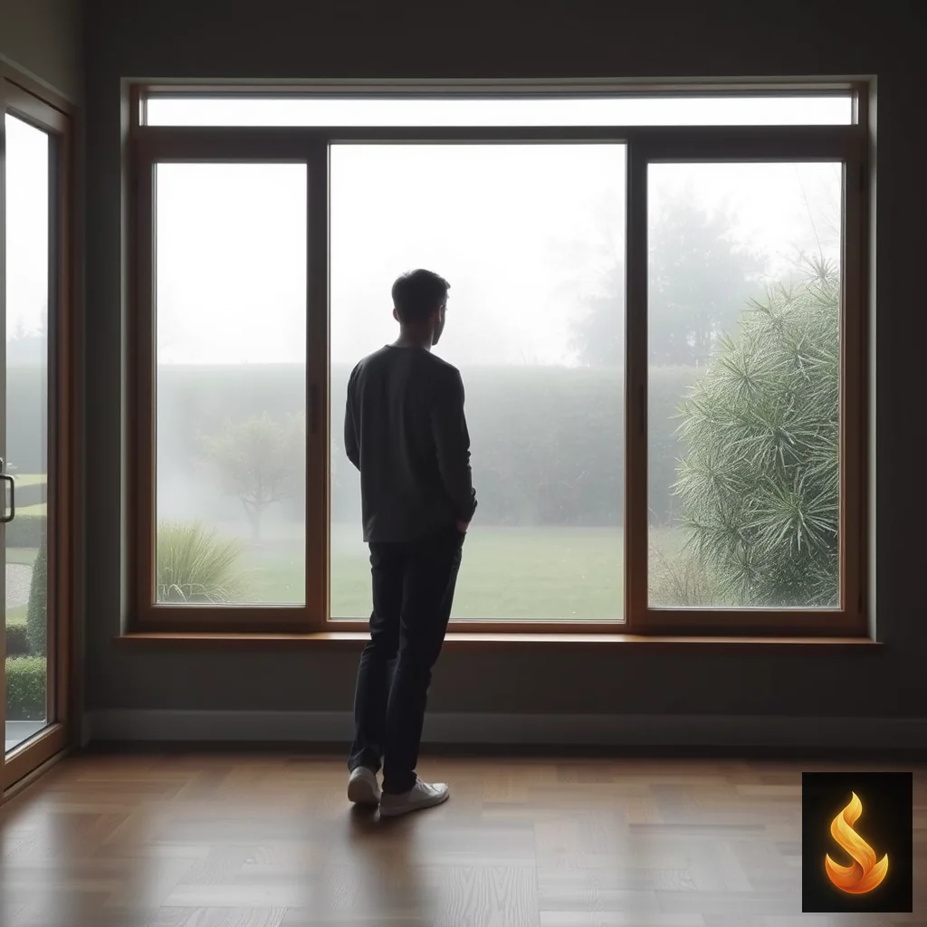 A person standing by a window reflecting on inner emotional clarity and releasing self-doubt.