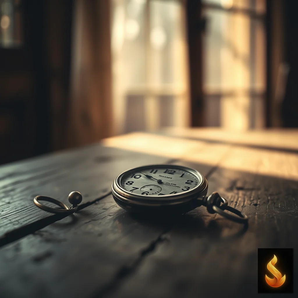 A vintage pocket watch resting on an old wooden table, symbolizing how emotional flashbacks pull past experiences into the present.